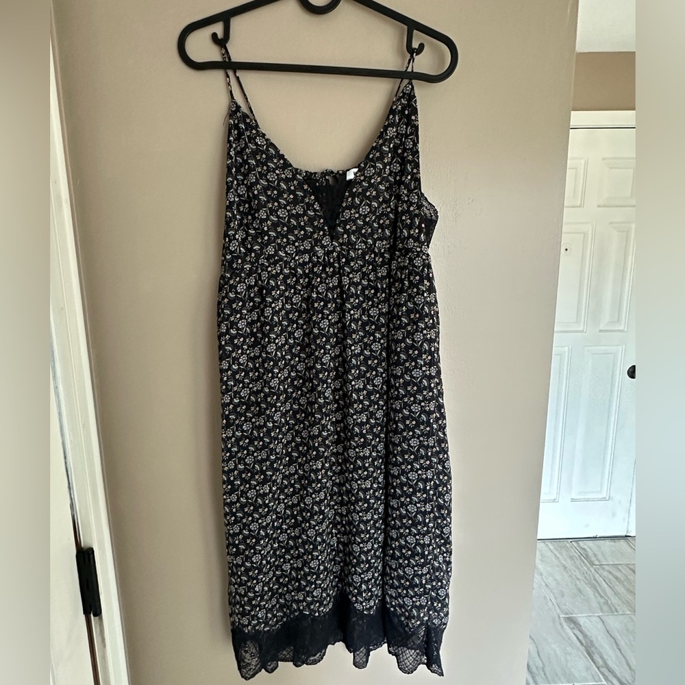 William Rast Black Floral Midi Dress with Pink and Yellow Accents and Lace